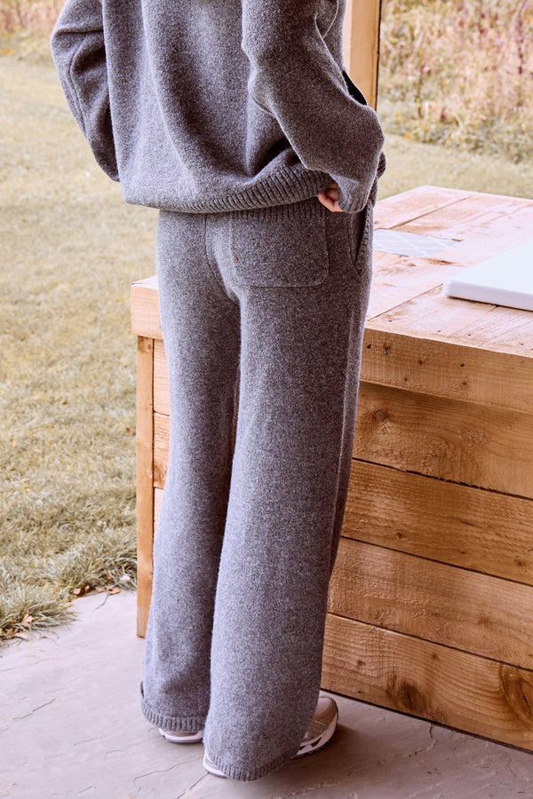 Kaiia Knit Wide Leg Trousers Charcoal