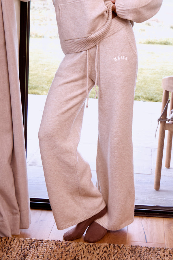 Kaiia Knit Wide Leg Trousers Oatmeal