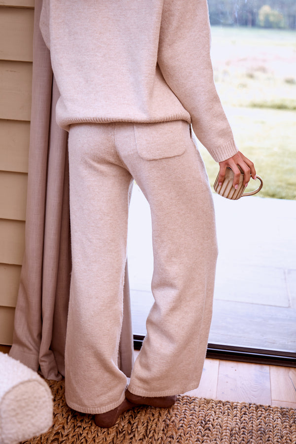 Kaiia Knit Wide Leg Trousers Oatmeal