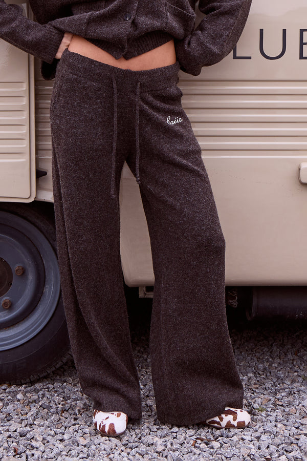 Kaiia Knit Wide Leg Trousers Brown