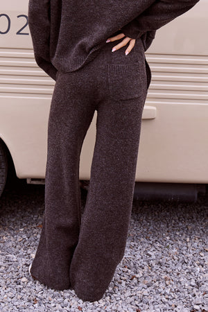 Kaiia Knit Wide Leg Trousers Brown