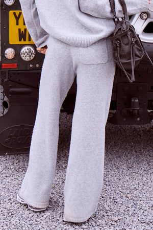 Kaiia Script Knit Drawstring Wide Leg Trousers Light Grey
