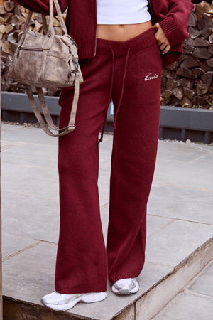 Kaiia Knit Wide Leg Trousers Burgundy