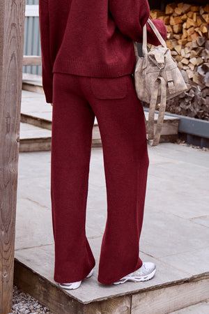 Kaiia Knit Wide Leg Trousers Burgundy