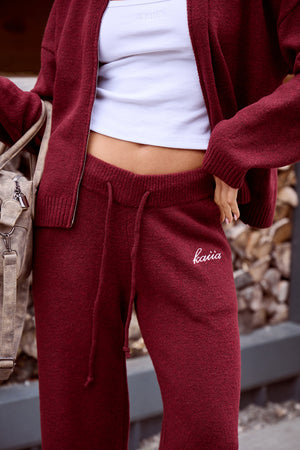 Kaiia Knit Wide Leg Trousers Burgundy