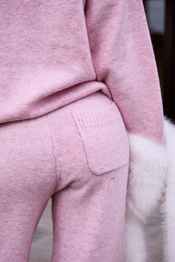 Kaiia Knit Drawstring Wide Leg Trousers Baby Pink