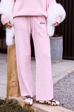 Kaiia Knit Drawstring Wide Leg Trousers Baby Pink