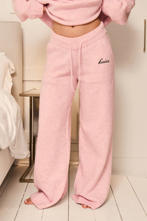 Kaiia Knit Drawstring Wide Leg Trousers Baby Pink