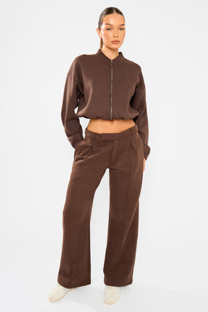 Kaiia Pleat Detail Tailored Wide Leg Joggers Dark Brown