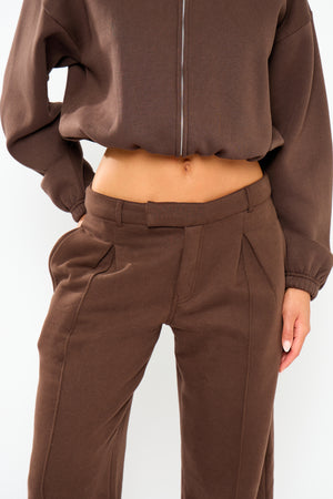 Kaiia Pleat Detail Tailored Wide Leg Joggers Dark Brown