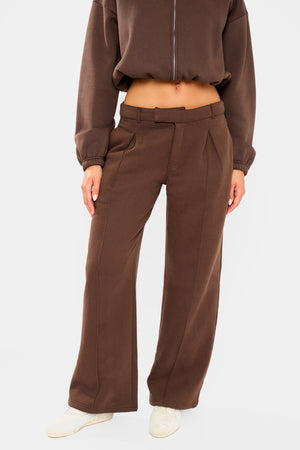 Kaiia Pleat Detail Tailored Wide Leg Joggers Dark Brown