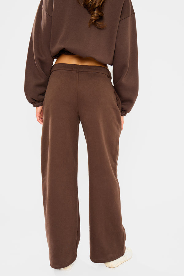 Kaiia Pleat Detail Tailored Wide Leg Joggers Dark Brown