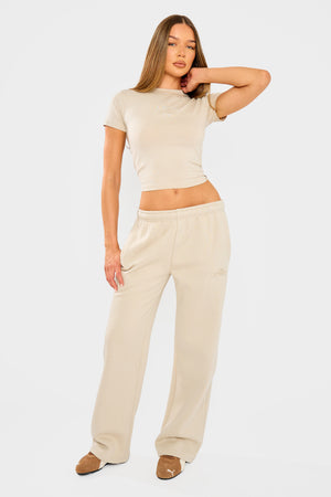 Kaiia Embossed Wide Leg Joggers Ash Taupe