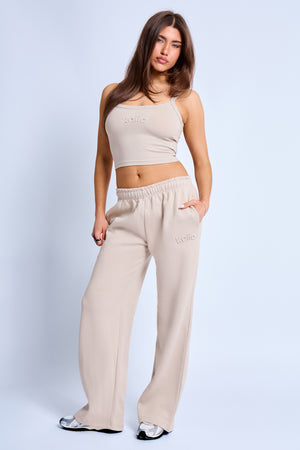Kaiia Embossed Wide Leg Joggers Ash Taupe