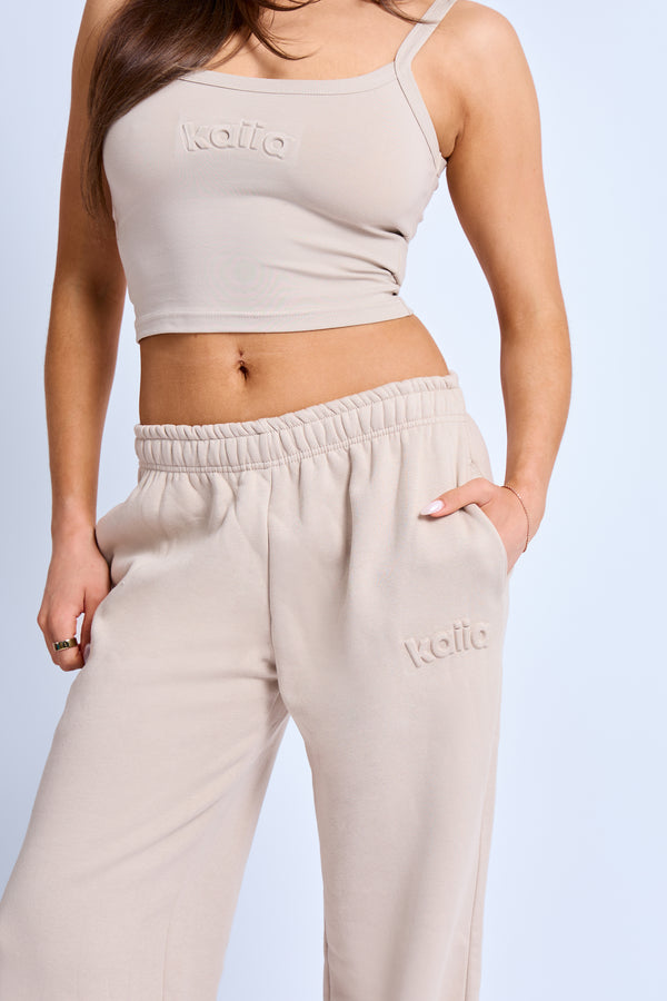 Kaiia Embossed Wide Leg Joggers Ash Taupe