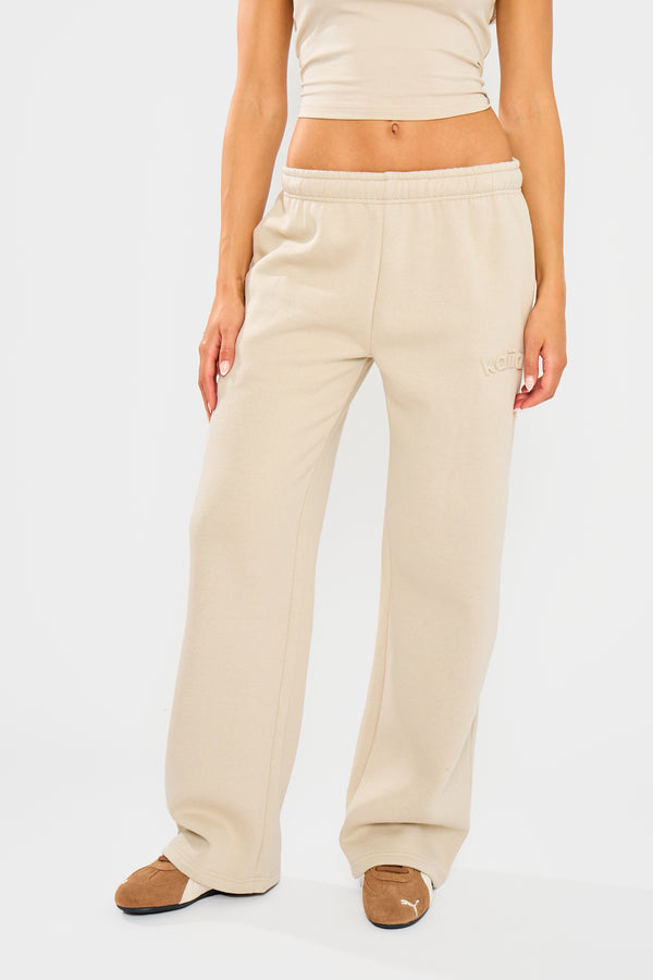 Kaiia Embossed Wide Leg Joggers Ash Taupe