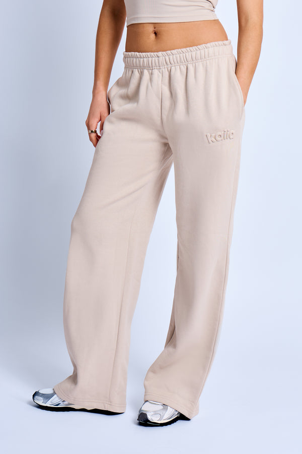Kaiia Embossed Wide Leg Joggers Ash Taupe