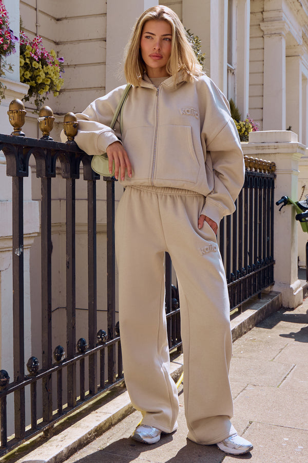 Kaiia Embossed Wide Leg Joggers Ash Taupe