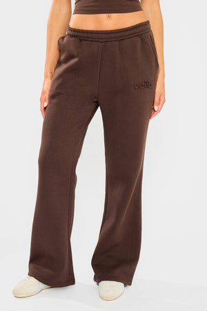 Kaiia Embossed Wide Leg Joggers Bitter Chocolate