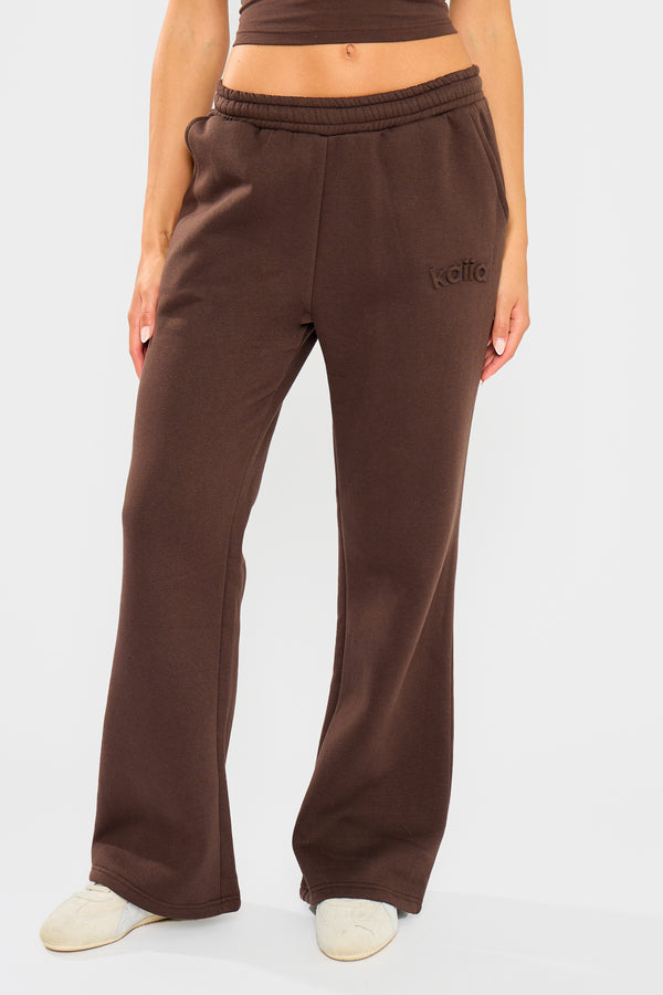 Kaiia Embossed Wide Leg Joggers Bitter Chocolate