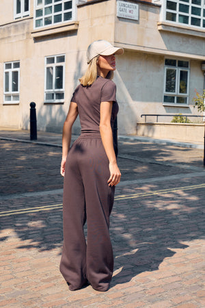 Kaiia Embossed Wide Leg Joggers Bitter Chocolate