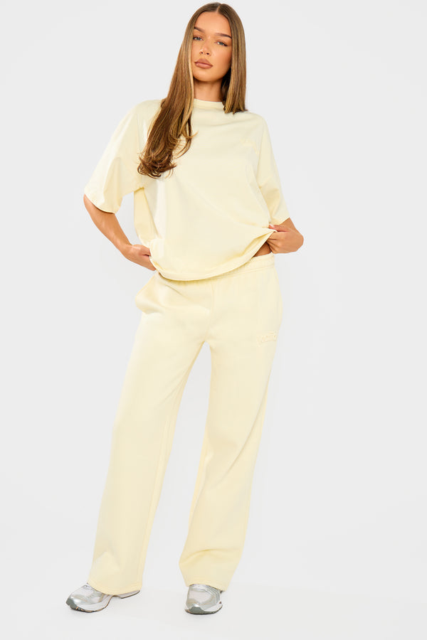 Kaiia Embossed Wide Leg Joggers Lemon