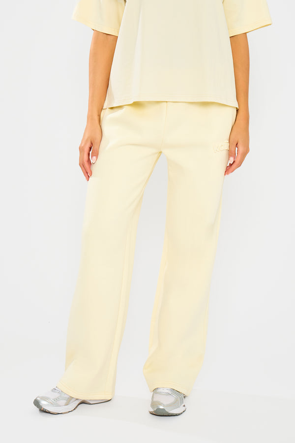 Kaiia Embossed Wide Leg Joggers Lemon