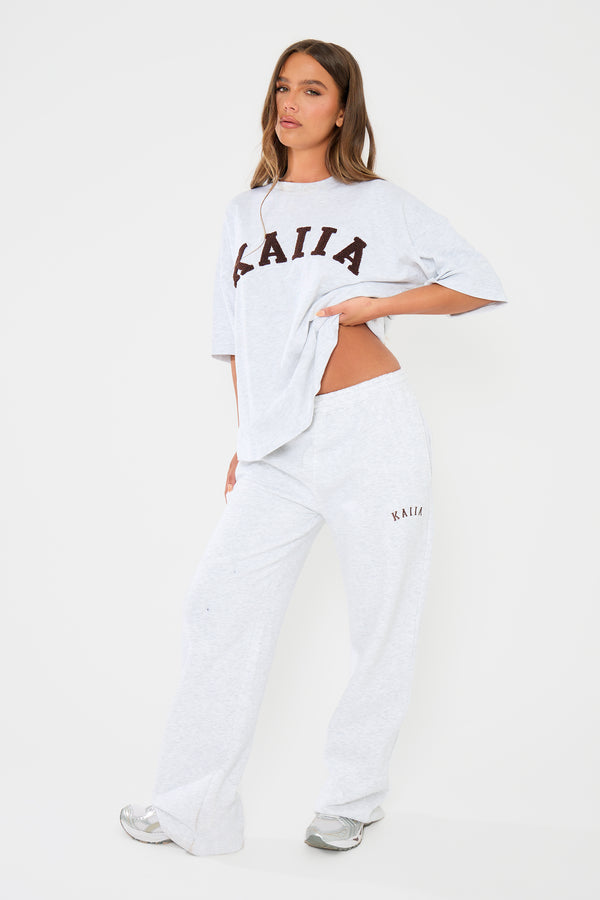 Kaiia Logo Wide Leg Joggers Light Grey Marl & Brown