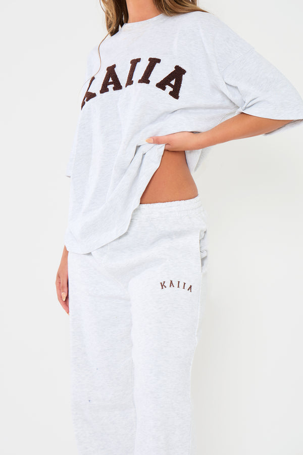 Kaiia Logo Wide Leg Joggers Light Grey Marl & Brown
