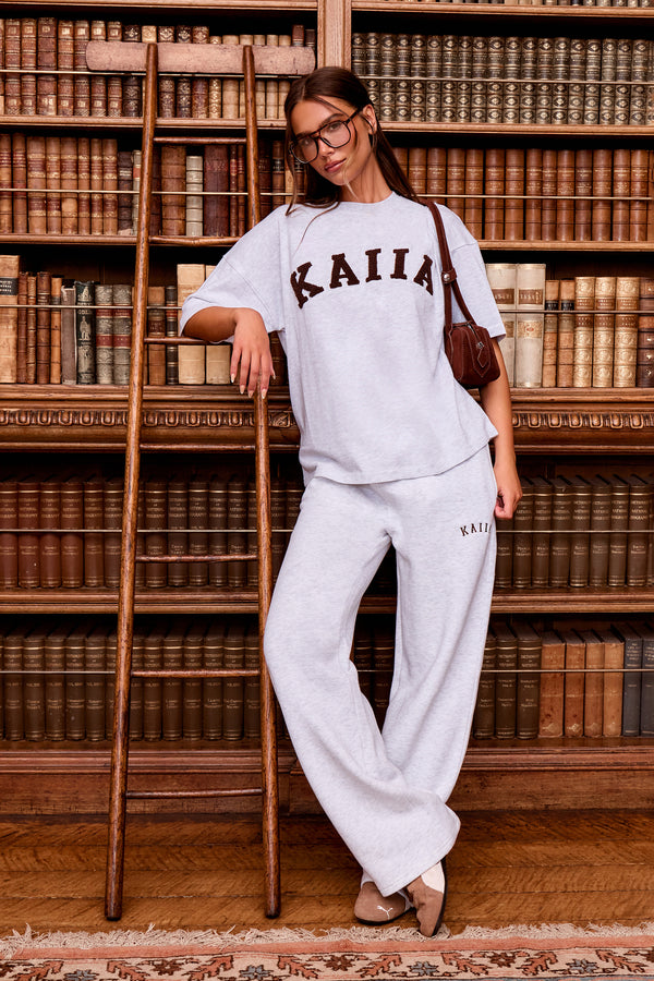 Kaiia Logo Wide Leg Joggers Light Grey Marl & Brown