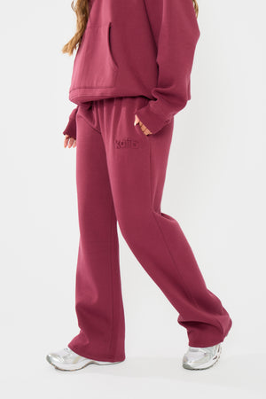 Kaiia Embossed Logo Wide Leg Joggers Dark Cherry