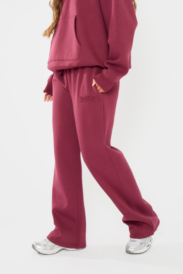 Kaiia Embossed Logo Wide Leg Joggers Dark Cherry