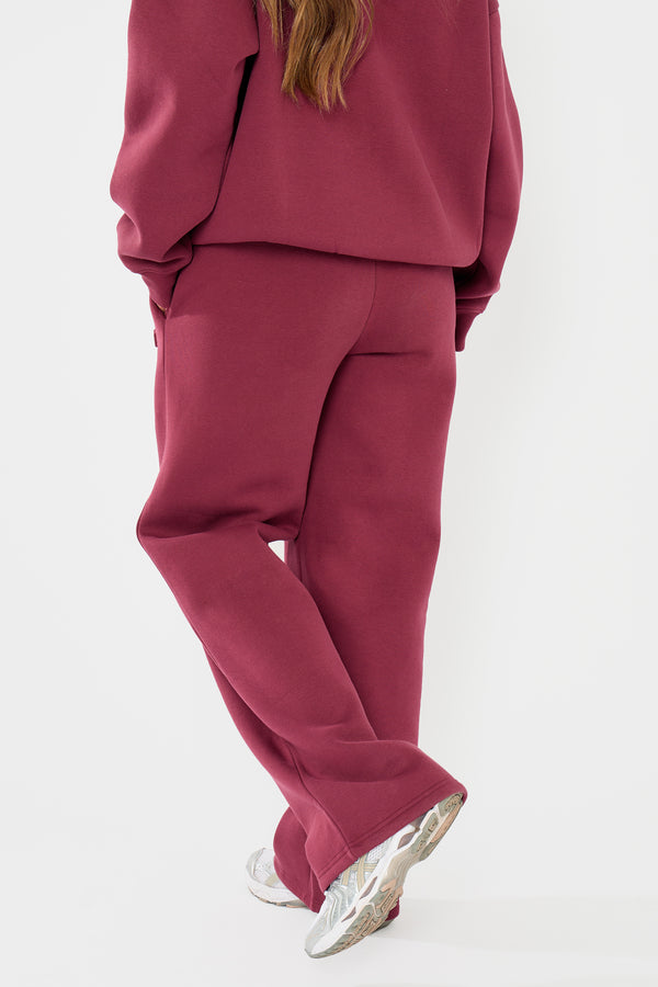 Kaiia Embossed Logo Wide Leg Joggers Dark Cherry