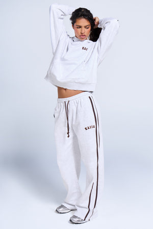 Kaiia Logo Side Stripe Wide Leg Joggers Light Grey Marl & Brown