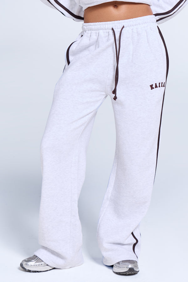 Kaiia Logo Side Stripe Wide Leg Joggers Light Grey Marl & Brown