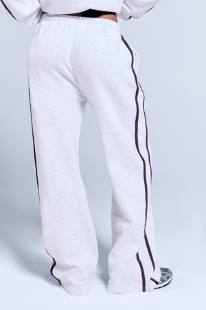 Kaiia Logo Side Stripe Wide Leg Joggers Light Grey Marl & Brown