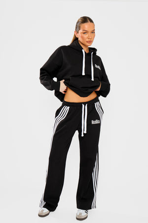 Kaiia Logo Stripe Detail Wide Leg Joggers Black & White