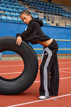 Kaiia Logo Stripe Detail Wide Leg Joggers Black & White