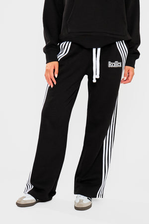 Kaiia Logo Stripe Detail Wide Leg Joggers Black & White
