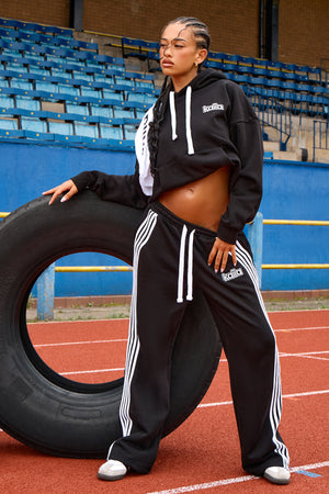 Kaiia Logo Stripe Detail Wide Leg Joggers Black & White