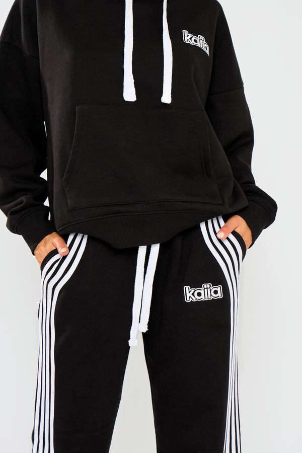Kaiia Logo Stripe Detail Wide Leg Joggers Black & White