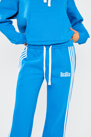 Kaiia Logo Stripe Detail Wide Leg Joggers Electric Blue
