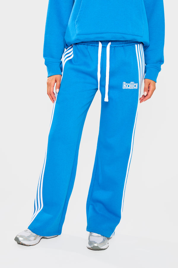 Kaiia Logo Stripe Detail Wide Leg Joggers Electric Blue