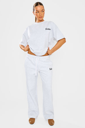 Kaiia Wide Leg Joggers Grey Marl & Black