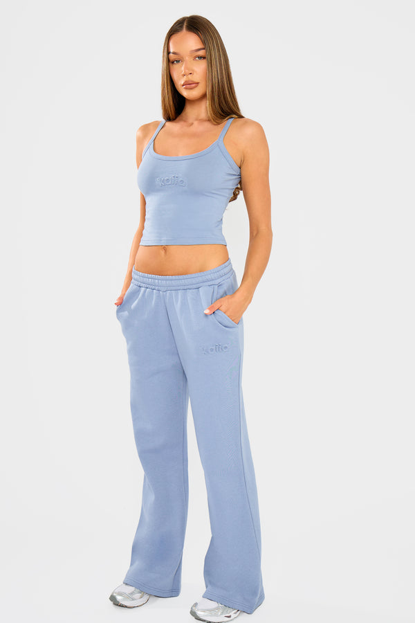Kaiia Embossed Wide Leg Joggers Vintage Blue