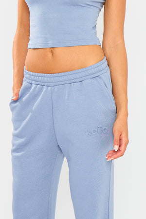 Kaiia Embossed Wide Leg Joggers Vintage Blue