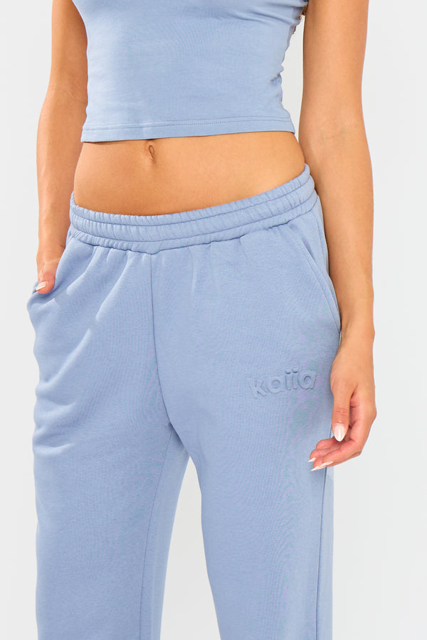 Kaiia Embossed Wide Leg Joggers Vintage Blue