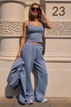Kaiia Embossed Wide Leg Joggers Vintage Blue