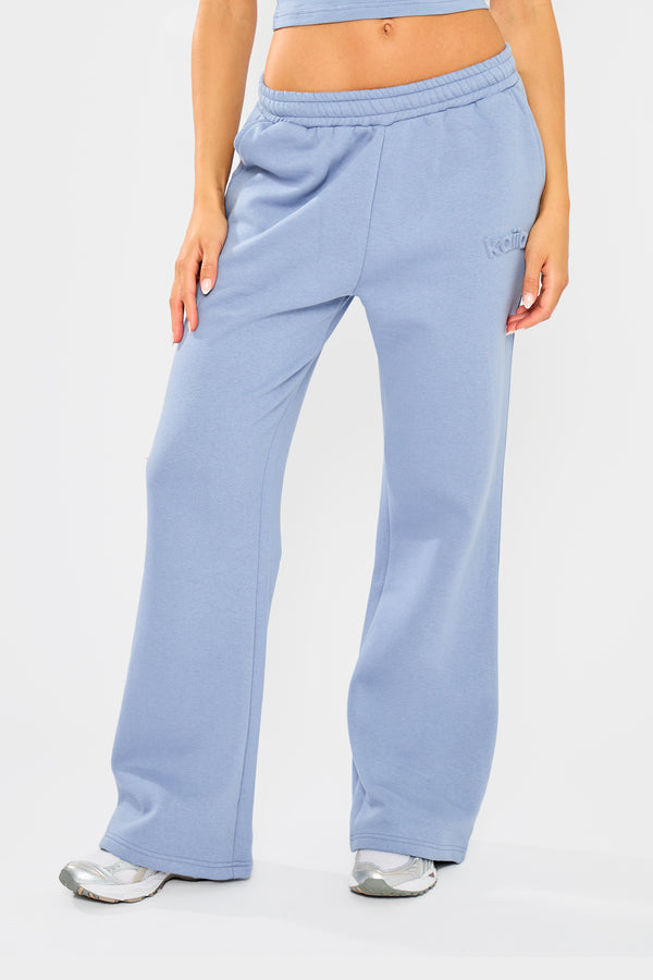 Kaiia Embossed Wide Leg Joggers Vintage Blue