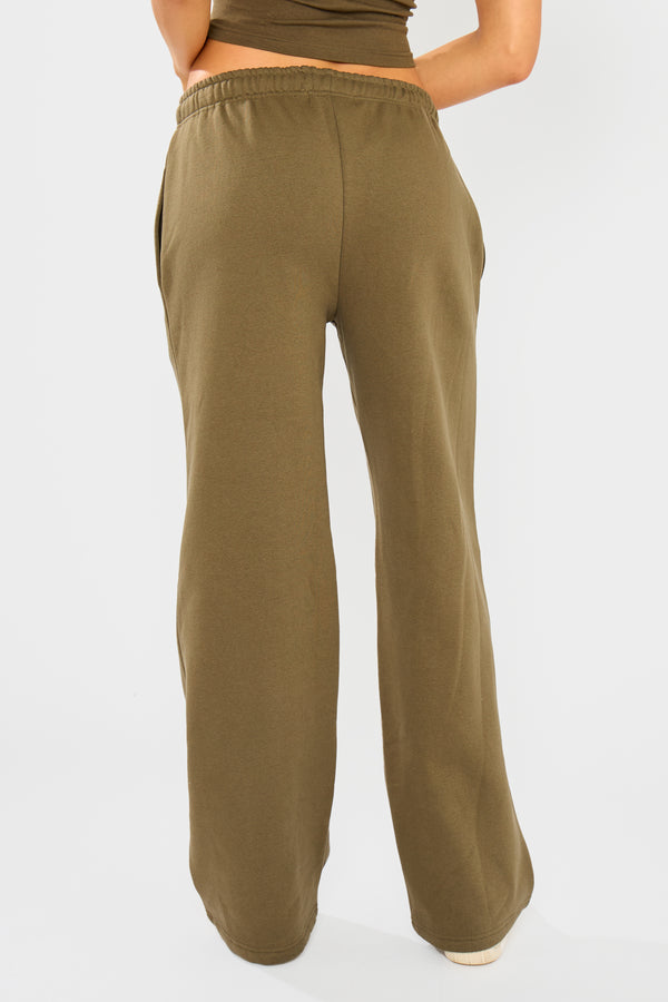 Kaiia Embossed Wide Leg Joggers Olive